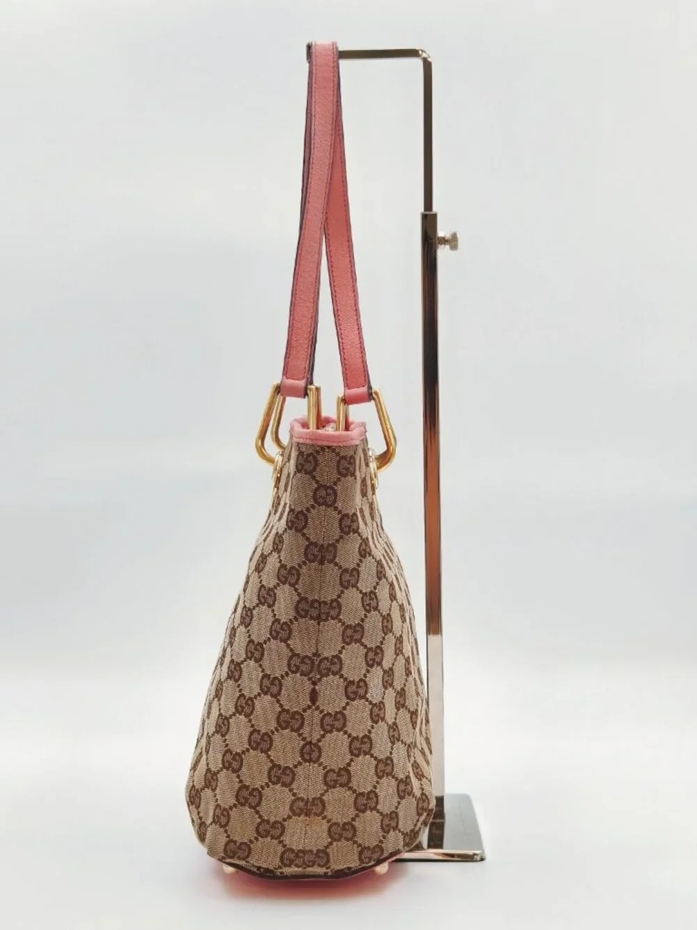 Gucci GG Canvas Pink Leather Tote Bag Gold Hardware Shoulder Bag Made in Italy